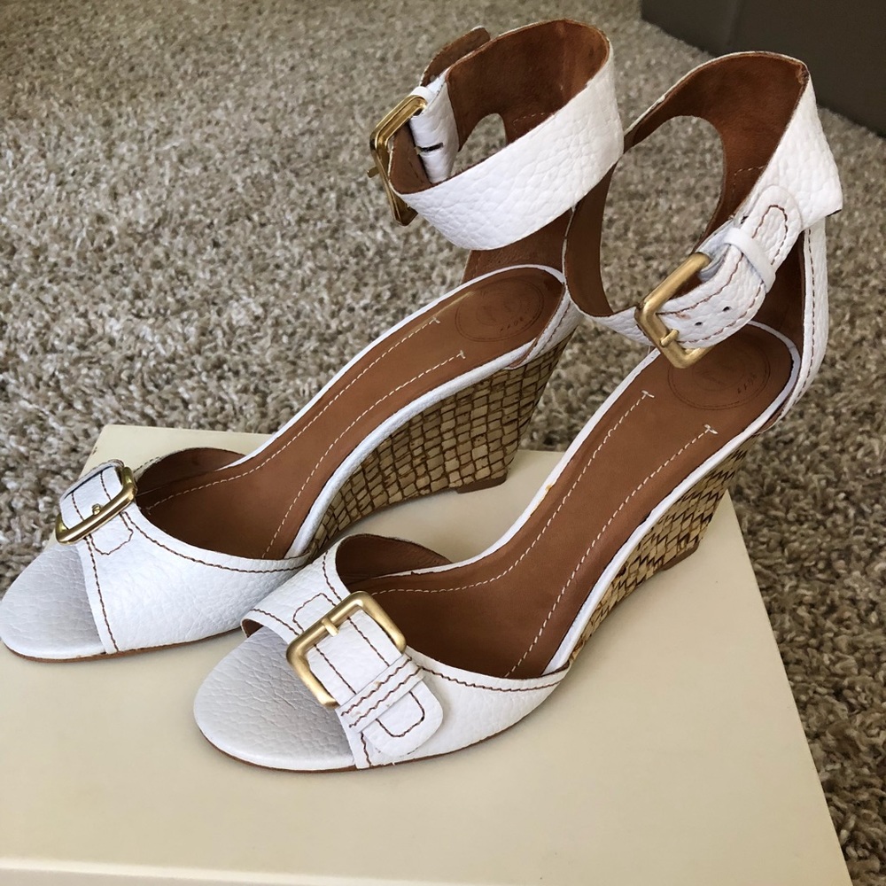 Zara Leather White Wedge Sandals